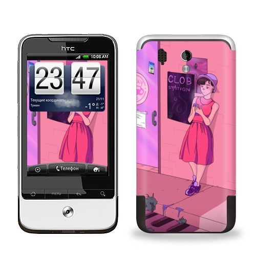 Наклейка на Телефон HTC HTC Legend Розовый вечер,  купить в Москве – интернет-магазин Allskins, розовый, кафе, девушка, улица, искусство, молота, вечер
