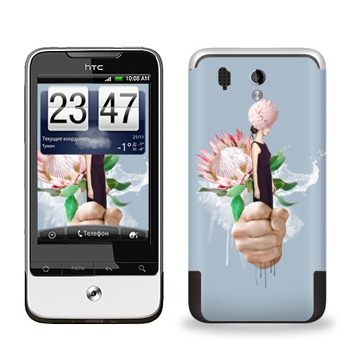 Наклейка на Телефон HTC HTC Legend Пастельный букет,  купить в Москве – интернет-магазин Allskins, букет, цветы, девушка, мороженое, акварель, белый, вода, нежно, пастельный, психоделичный
