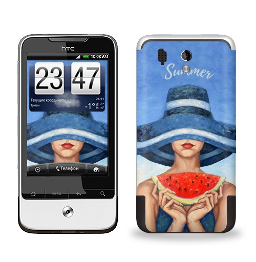 Наклейка на Телефон HTC HTC Legend Предвкушение,  купить в Москве – интернет-магазин Allskins, девушка, шляпа, арбуз, морская, дама, масляная, мазки, картины, яркий