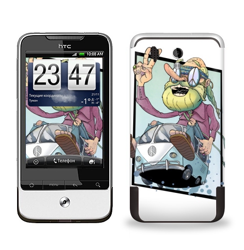 Наклейка на Телефон HTC HTC Legend Счастливый Хиппи,  купить в Москве – интернет-магазин Allskins, борода, хиппи, мир, минивэн, графика, винтаж, 70-e