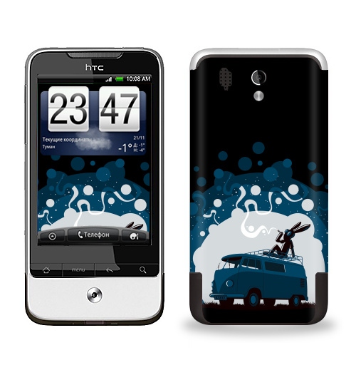 Наклейка на Телефон HTC HTC Legend Night Scene '11,  купить в Москве – интернет-магазин Allskins, 300 Лучших работ, крыша, sfsf, синий, заяц, дым, ночь, Фольксваген, черный
