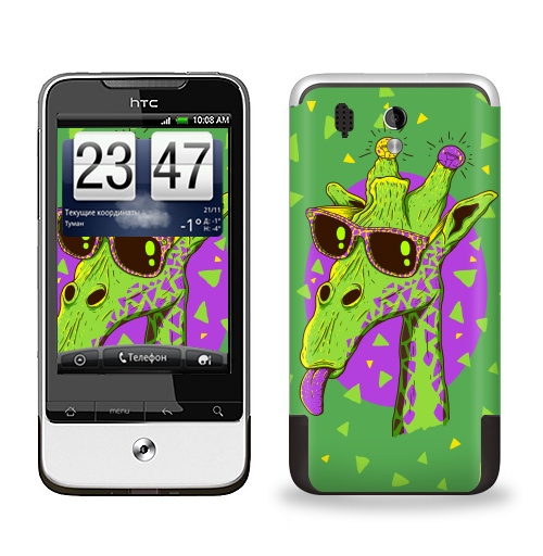 Наклейка на Телефон HTC HTC Legend Жирафео,  купить в Москве – интернет-магазин Allskins, фиолетовый, животные, лампа, лето, очки, хипстер, Эцилопп, зеленый, 300 Лучших работ, милые животные