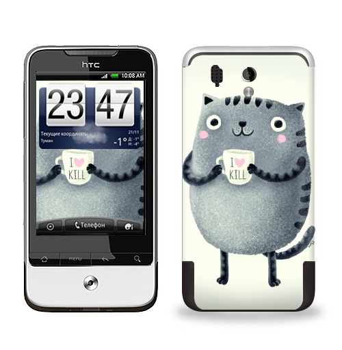 Наклейка на Телефон HTC HTC Legend Кот I love to kill,  купить в Москве – интернет-магазин Allskins, серый, чай и кофе, уют, убийство, кошка, любовь, новый год, розовый, 300 Лучших работ, крутые животные