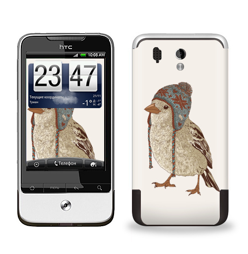 Наклейка на Телефон HTC HTC Legend Птица в шапке,  купить в Москве – интернет-магазин Allskins, 300 Лучших работ, пипстер, шапка, птицы, зима, новый год, коричневый, крутые животные