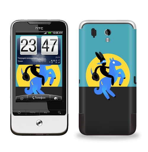 Наклейка на Телефон HTC HTC Legend Синийконь,  купить в Москве – интернет-магазин Allskins, черный, зорро, синий, лошадь, заяц