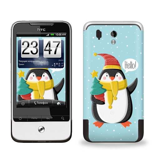 Наклейка на Телефон HTC HTC Legend Пингвин с ёлкой,  купить в Москве – интернет-магазин Allskins, шапка, снег, новый год, пингвин, детские