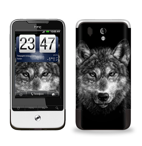 Наклейка на Телефон HTC HTC Legend Волчище,  купить в Москве – интернет-магазин Allskins, морда, животные, волк, полностьючерный, 300 Лучших работ