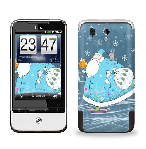 Наклейка на Телефон HTC HTC Legend Дед Мороз на скейте,  купить в Москве – интернет-магазин Allskins, новый год, зима, мороз, дед, детские