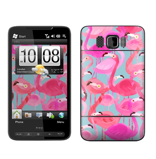 Наклейка на Телефон HTC HTC HD2 Фламинго Серый фон,  купить в Москве – интернет-магазин Allskins, мило, птицы, фламинго, розовый, фуксия, сердце, тропики, лето, текстура, фауна