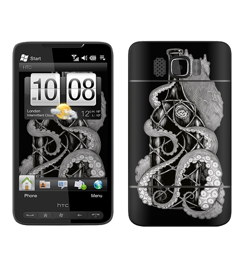 Наклейка на Телефон HTC HTC HD2 Алкоголик-водолаз,  купить в Москве – интернет-магазин Allskins, черно-белое, осьминог, животные, графика, алкоголь