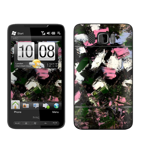 Наклейка на Телефон HTC HTC HD2 Абстрактный принт Летний вечер,  купить в Москве – интернет-магазин Allskins, розовый, зеленый, белый, черный, вечер, летний, акрил, мазки, современный, абстракция