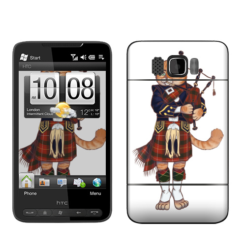 Наклейка на Телефон HTC HTC HD2 Шотландская вислоухая,  купить в Москве – интернет-магазин Allskins, шотландец, шотландскаявислоухая, кошка, килт, музыкант, волынка