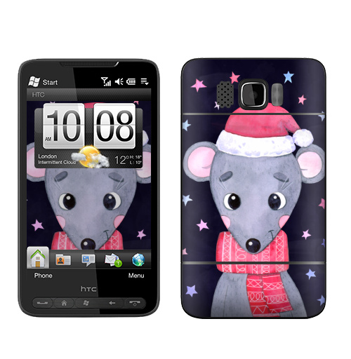 Наклейка на Телефон HTC HTC HD2 Новогодняя мышка,  купить в Москве – интернет-магазин Allskins, крутые животные, мило, годмыши, крысы, новогоднеенастроение, новый год, мышь
