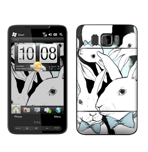 Наклейка на Телефон HTC HTC HD2 Boys Bunny,  купить в Москве – интернет-магазин Allskins, заяц, бабочки, зима