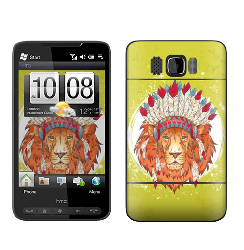 Наклейка на Телефон HTC HTC HD2 ВОЖДЬ ЗВЕРЕЙ,  купить в Москве – интернет-магазин Allskins, индеец, животные, лев, иллюстация, перья