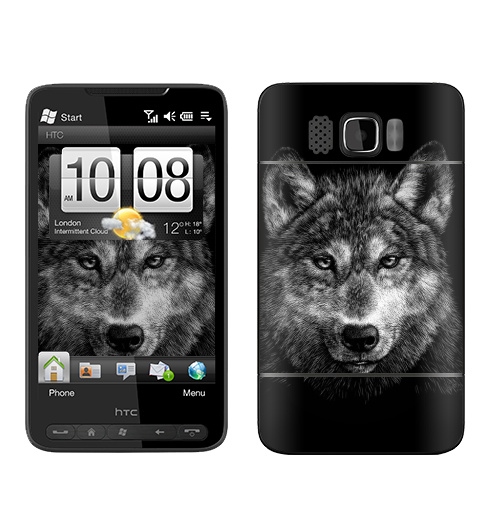 Наклейка на Телефон HTC HTC HD2 Волчище,  купить в Москве – интернет-магазин Allskins, морда, животные, волк, полностьючерный, 300 Лучших работ