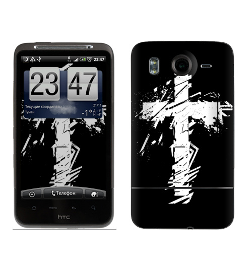 Наклейка на Телефон HTC HTC Desire HD Крест во всю грудь,  купить в Москве – интернет-магазин Allskins, черно-белое, татуировки, гранж, крест, христианство, святое, черный