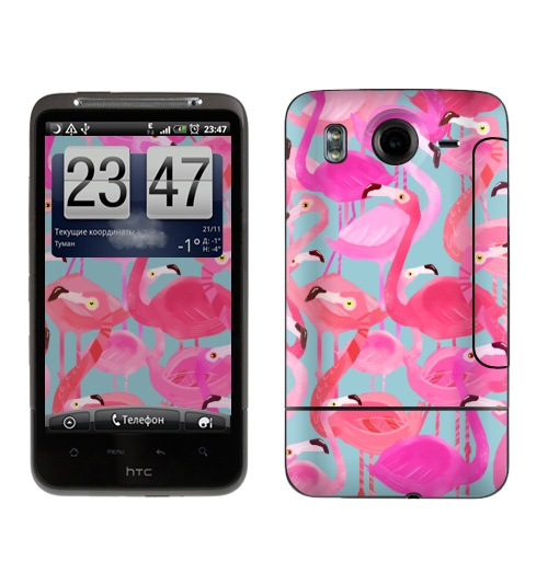 Наклейка на Телефон HTC HTC Desire HD Фламинго Серый фон,  купить в Москве – интернет-магазин Allskins, мило, птицы, фламинго, розовый, фуксия, сердце, тропики, лето, текстура, фауна