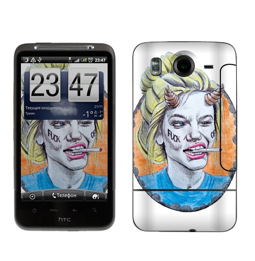 Наклейка на Телефон HTC HTC Desire HD Фак оф,  купить в Москве – интернет-магазин Allskins, хуйня, красота, рогатый, графика, портреты, брутально, девушка