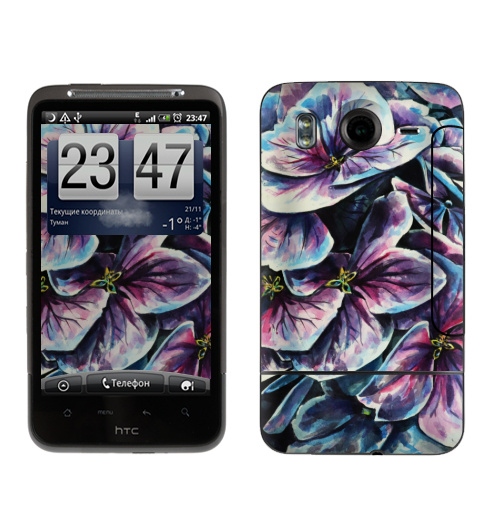 Наклейка на Телефон HTC HTC Desire HD Фиолетовые цветы,  купить в Москве – интернет-магазин Allskins, фиолетовый, акварель, цветокакварель, цветы