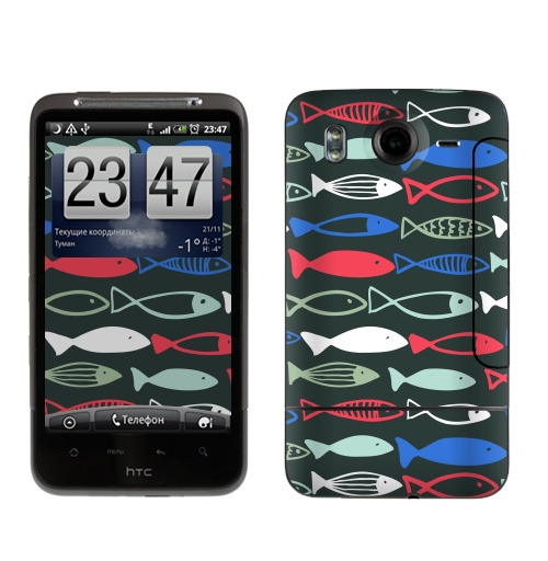 Наклейка на Телефон HTC HTC Desire HD Веселые рыбехи,  купить в Москве – интернет-магазин Allskins, милые животные, детские, океаны, морская, лето, вода, графика, рыба, животные
