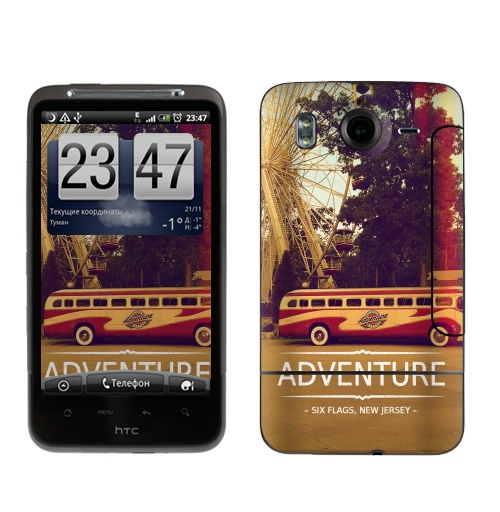 Наклейка на Телефон HTC HTC Desire HD Adventure,  купить в Москве – интернет-магазин Allskins, надписи на английском, типографика, автомобиль, NY, приключения, природа, текстура, джерси, Америка