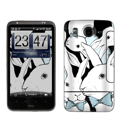 Наклейка на Телефон HTC HTC Desire HD Boys Bunny,  купить в Москве – интернет-магазин Allskins, заяц, бабочки, зима