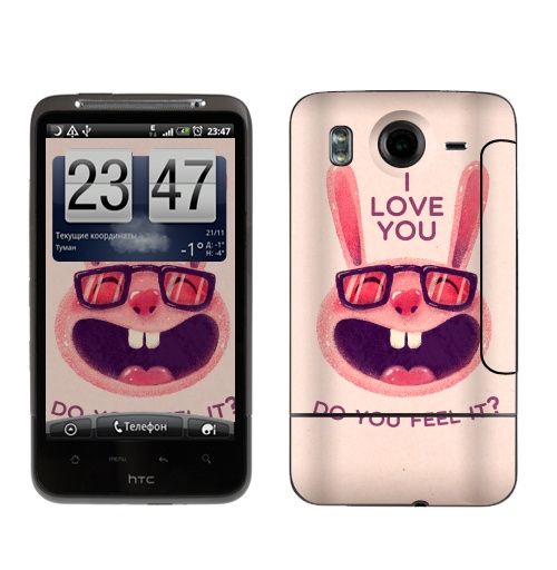 Наклейка на Телефон HTC HTC Desire HD Влюбленный зая,  купить в Москве – интернет-магазин Allskins, заяц, животные, любовь, улыбка, сердце, хипстер, для влюбленных