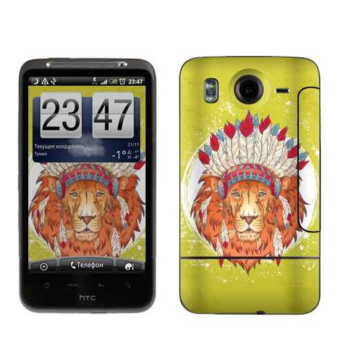 Наклейка на Телефон HTC HTC Desire HD ВОЖДЬ ЗВЕРЕЙ,  купить в Москве – интернет-магазин Allskins, индеец, животные, лев, иллюстация, перья