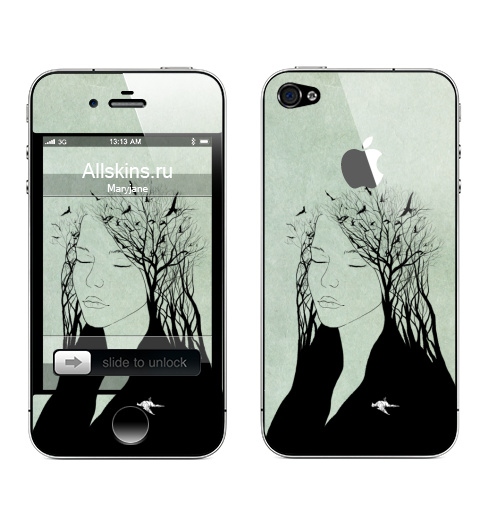 Наклейка на Телефон Apple iPhone 4S, 4 (с яблоком) Чувства,  купить в Москве – интернет-магазин Allskins, птицы, любовь, девушка