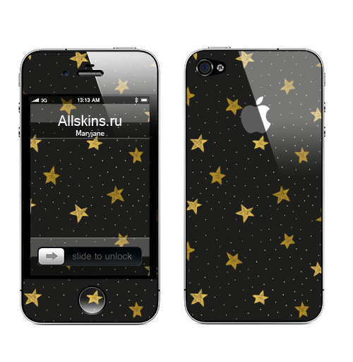 Наклейка на Телефон Apple iPhone 4S, 4 (с яблоком) Звездная пыль,  купить в Москве – интернет-магазин Allskins, полностьючерный, ЗОЛОТОЙ, астрология, небо, точки, паттерн, звезда