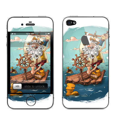 Наклейка на Телефон Apple iPhone 4S, 4 (с яблоком) Главное - плыть вперед!,  купить в Москве – интернет-магазин Allskins, пират, морская, плот, оптимизм, персонажи, борода