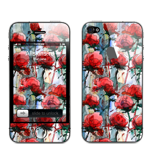 Наклейка на Телефон Apple iPhone 4S, 4 (с яблоком) Розы,  купить в Москве – интернет-магазин Allskins, графика, иллюстрации, композиция, цветы, фантазия, счастье