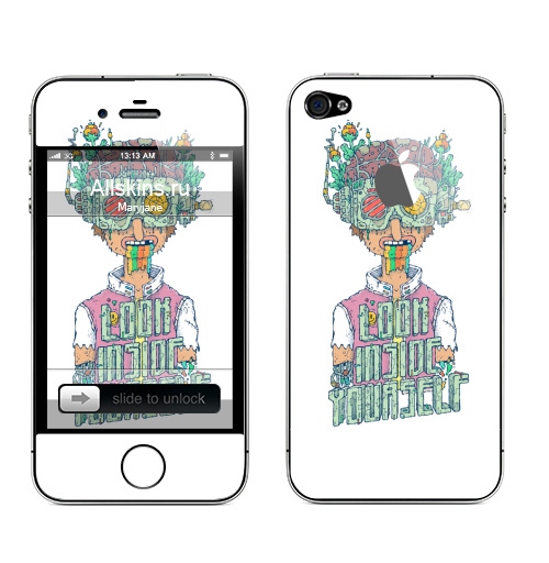 Наклейка на Телефон Apple iPhone 4S, 4 (с яблоком) Загляни внутрь себя,  купить в Москве – интернет-магазин Allskins, киберпанк, персонажи, мультфильмы, абсурд, сюрреализм, фантастика, фантазия