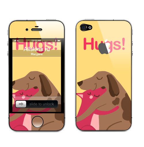 Наклейка на Телефон Apple iPhone 4S, 4 (с яблоком) Собаки-Обнимаки,  купить в Москве – интернет-магазин Allskins, любовь, собаки, обнимашки, обьятья