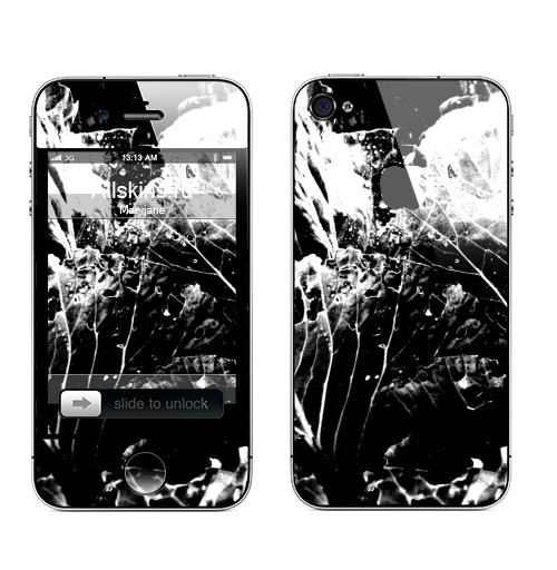 Наклейка на Телефон Apple iPhone 4S, 4 (с яблоком) Растительное,  купить в Москве – интернет-магазин Allskins, черно-белое, лесной, природа, листья, Темная, черный, графика, растительный, растение