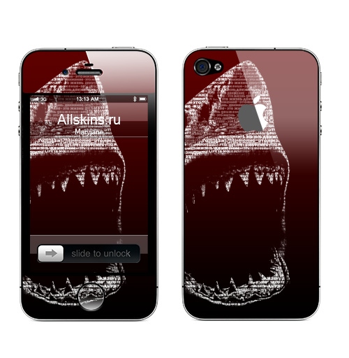 Наклейка на Телефон Apple iPhone 4S, 4 (с яблоком) Движение — это жизнь,  купить в Москве – интернет-магазин Allskins, смерть, жизнь, движение, типографика, акула