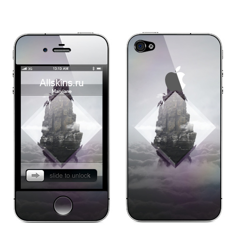 Наклейка на Телефон Apple iPhone 4S, 4 (с яблоком) Кристальная скала,  купить в Москве – интернет-магазин Allskins, призма, геометрия, птицы, небо, горы, ромб