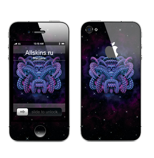 Наклейка на Телефон Apple iPhone 4S, 4 (с яблоком) Ритуал,  купить в Москве – интернет-магазин Allskins, череп, космос, скелет, голова, психоделика, психоделичный, геометрия, фантастика, фантазия