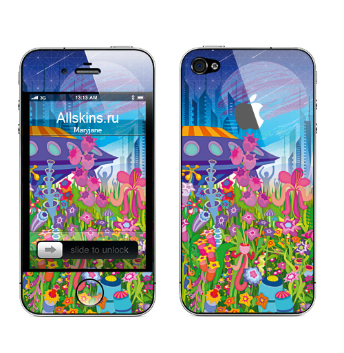 Наклейка на Телефон Apple iPhone 4S, 4 (с яблоком) Тайна пятой планеты,  купить в Москве – интернет-магазин Allskins, психоделика, будущее, футуризм, цветы, космос, инопланетяне, небо, звезда, музыка