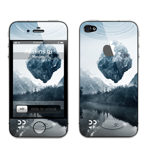 Наклейка на Телефон Apple iPhone 4S, 4 (с яблоком) Будущее,  купить в Москве – интернет-магазин Allskins, лес, земля, река, будущее, футуризм, эвентумпремо, камни, горы