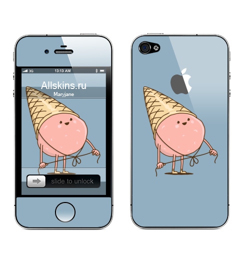 Наклейка на Телефон Apple iPhone 4S, 4 (с яблоком) Любимая шапка,  купить в Москве – интернет-магазин Allskins, мороженое, еда, детские