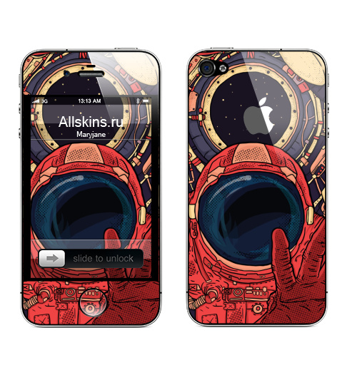 Наклейка на Телефон Apple iPhone 4S, 4 (с яблоком) Гиперпространство,  купить в Москве – интернет-магазин Allskins, космос, комиксы, красный, контурный, звезда, космический