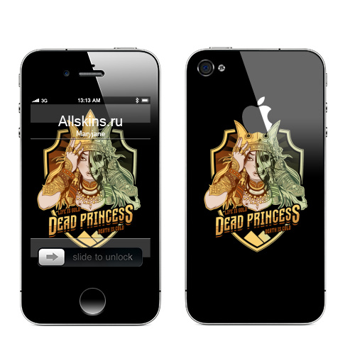 Наклейка на Телефон Apple iPhone 4S, 4 (с яблоком) Мертвая царевна,  купить в Москве – интернет-магазин Allskins, пауки, Курган, смерть, девушка, череп, Легенды, золото, зомби, Мифы