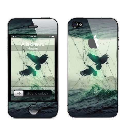Наклейка на Телефон Apple iPhone 4S, 4 (с яблоком) Концепт арт абстракция,  купить в Москве – интернет-магазин Allskins, ворона, абстракция, концепт, цифровая, живопись, блики, движение, мода, брызги