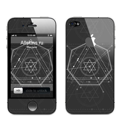 Наклейка на Телефон Apple iPhone 4S, 4 (с яблоком) Магический маятник времени,  купить в Москве – интернет-магазин Allskins, сакральное, геометрия, космос, геометрический