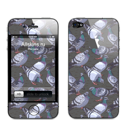 Наклейка на Телефон Apple iPhone 4S, 4 (с яблоком) Городской пейзаж,  купить в Москве – интернет-магазин Allskins, птицы, город, урбан, серый, паттерн