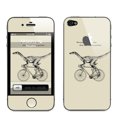 Наклейка на Телефон Apple iPhone 4S, 4 (с яблоком) Велоцираптор Валера,  купить в Москве – интернет-магазин Allskins, велоцираптор, валера, велосипед, графика, надписи, сарказм, одноцветный, остроумно