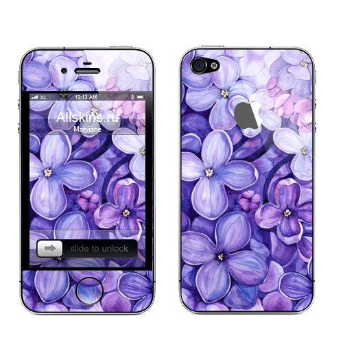Наклейка на Телефон Apple iPhone 4S, 4 (с яблоком) Акварельная Сирень,  купить в Москве – интернет-магазин Allskins, сиреневый, сирень, сиренево, сиреневая, цветы, lilac, фиолетовый, цветущая