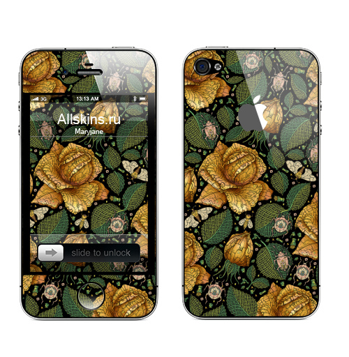 Наклейка на Телефон Apple iPhone 4S, 4 (с яблоком) Fantastic flower,  купить в Москве – интернет-магазин Allskins, зеленый, желтый, Цветочек, цвет, цветы, фантазия, фантастика, иллюстация